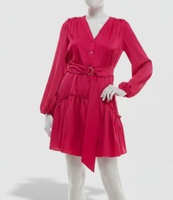 Taylor Women Pink V-Neck Belted Chiffon Mini Shirt Dress Size: 12