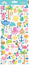 Doodlebug Icon Stickers Summer Fun Tropical Drinks Sea Life Palm Trees Castles