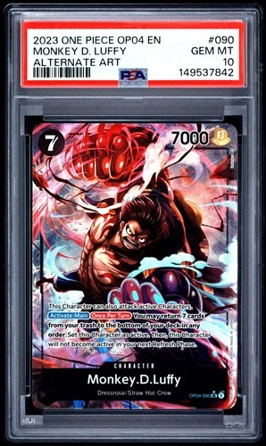 One Piece Monkey D Luffy Alternate Art OP04-090 PSA 10 Gem Mint