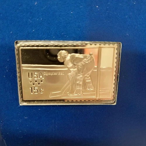 The Franklin Mint 1980 Olympics Proof Silver Stamp Hockey