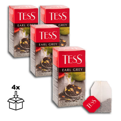 Tess Schwarzer Tee mit Bergamotte - Geschmack , 25 x 1,6g Teebeutel, 4 x 40g