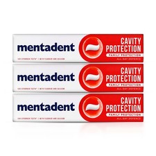 3x Mentadent Cavity Protection Fluoride Toothpaste 75ml 42.18 per litre
