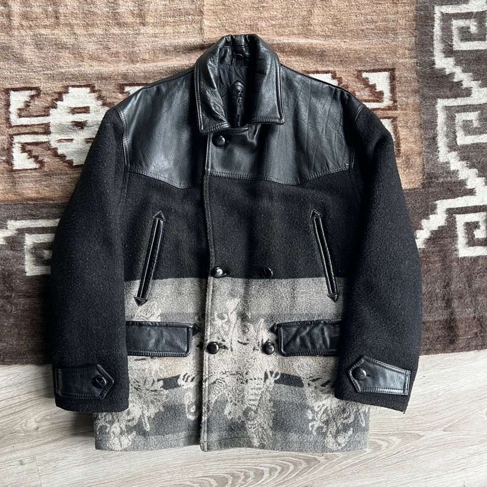 Leonardo Italy Men's Leather Wool Blend Western Vintage Italy Made Coat Size L - Image 2 of 4