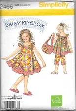 Simplicity 2466 Pattern Daisy Kingdom Girls Sundress Top Capri Bag 3-8 UNCUT