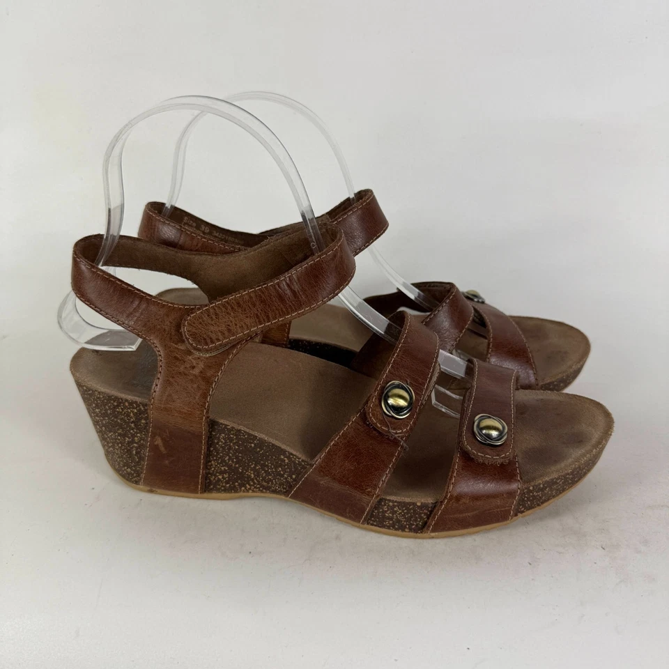 Sandalias Dansko Savannah con tiras para mujer 8,5 cuero marrón correa al tobillo cuña Foto 2 de 4