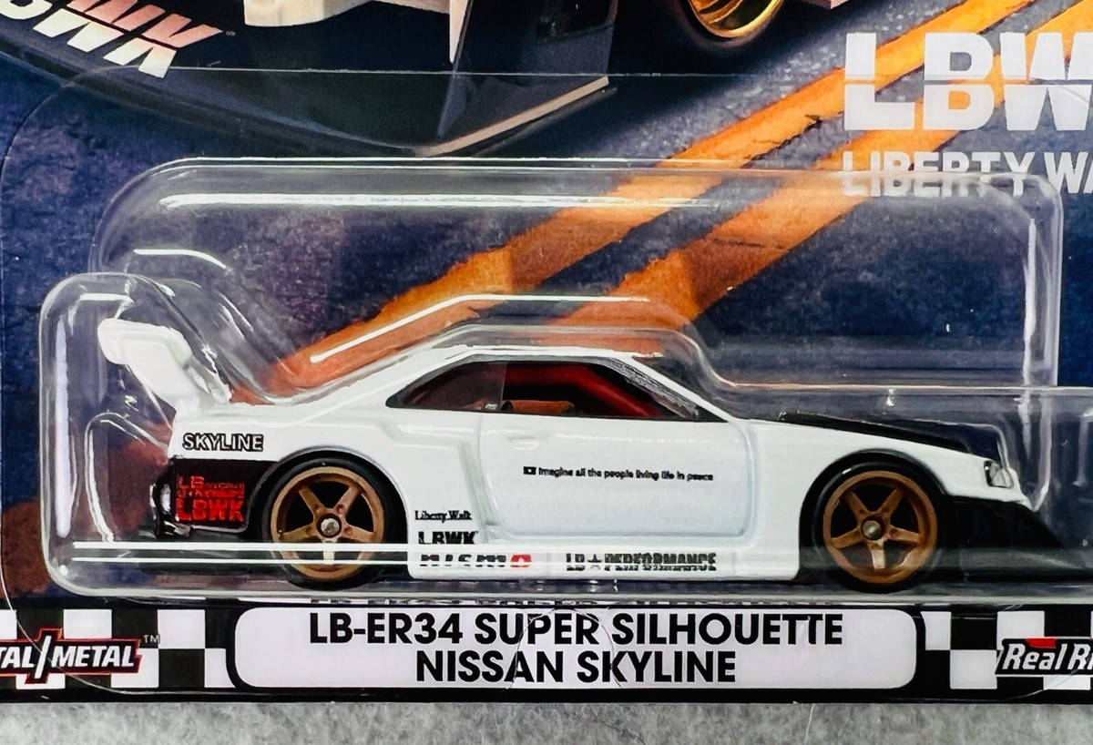 Hotwheels LBWK Nissan Skyline ER34 サイン入り Hot Wheels Boulevard R34 White Skyline LB-ER34 LBWK Liberty