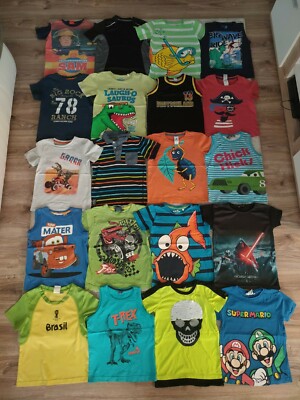 Sommer Paket 110 116 122 T-Shirt Tanktop WM Cars Star Wars Sam Super Mario Dino