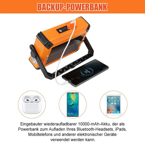 LED Arbeitsleuchte Akku Aufladbar Werkstattlampe Baustrahler Flutlicht Solar DE - Bild 32 von 56