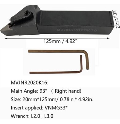20mm MVJNR2020K16 93° Lathe External Turning Tool Holder + 5