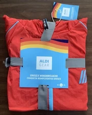 ALDI Gear Unisex Red Windbreaker Jacket Water Resistant LRG 42"-44" Spring 2024