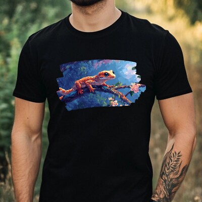 Herren T-Shirt Gecko Pixel Art Motiv Baumwolle Größe XS bis 5XL