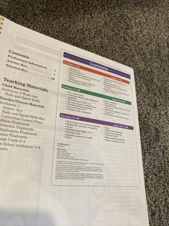 ABeka gr.3/3rd MATH Arithmetic Worktext Key/answer /key. - Image 2 of 4