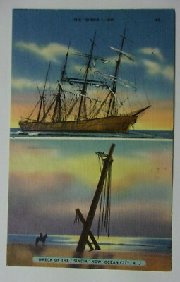 Wreck of the Sindia Ocean City New Jersey Vintage Postcard