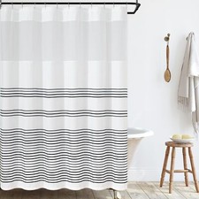 Black and White Shower Curtain with See Through Window Fabric Striped Shower ...