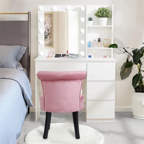 Softest Crushed Velvet Vanity Stool Widen Dressing Table Buttoned Chair Bedroom - Picture 9 of 18