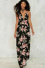Nasty Gal 4SIENNAI Womens Black Floral Nothing But Roses Halter Jumpsuit Size S