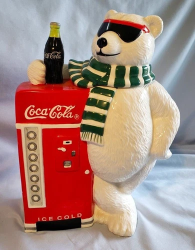 Vintage Gibson Coca Cola Polar Bear Cool Break Ceramic Cookie Jar -1997 NIB