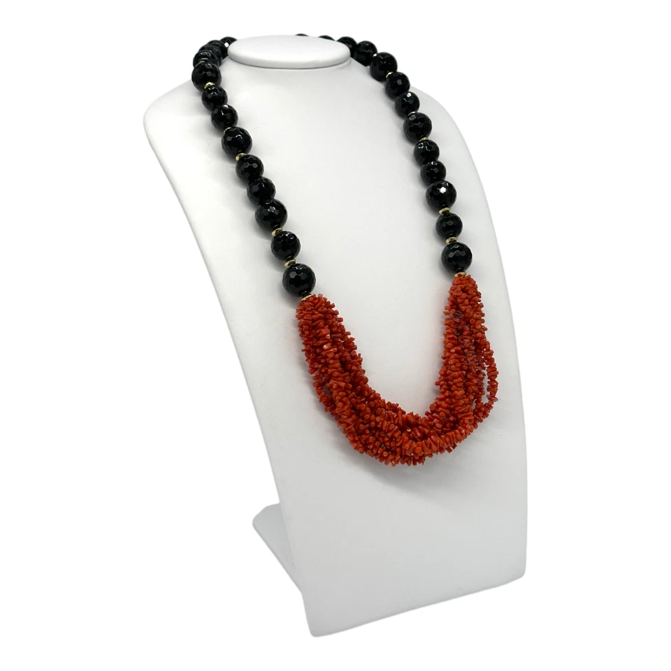 COLLANA AGATA NERA CON CORALLO MULTIFILO E ARGENTO - Immagine 3 di 4