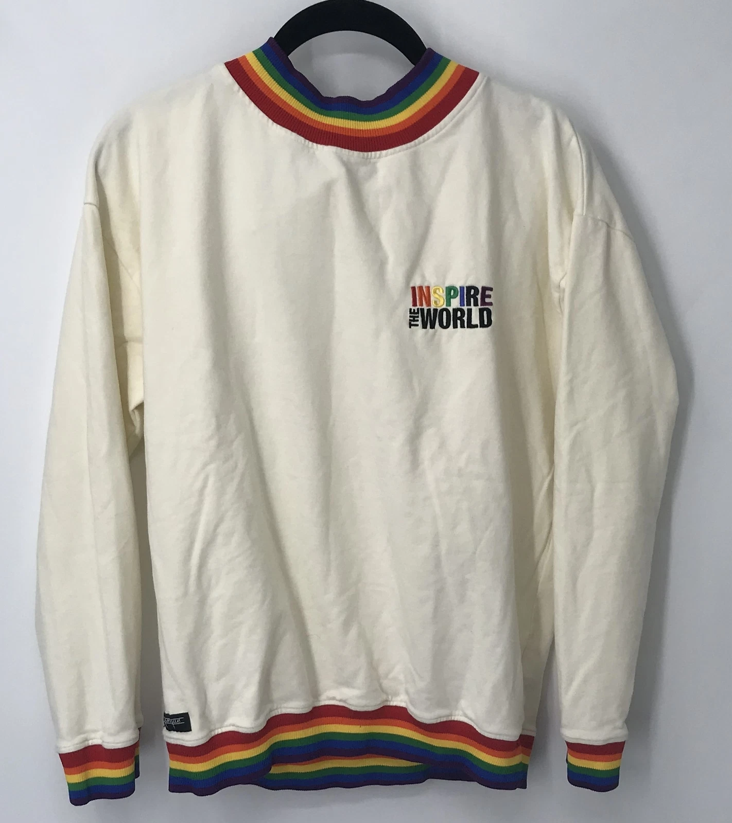 OFF WHITE Felpa ragazza Yperché bianco sporco con finiture arcobaleno inspire the world taglia 14y