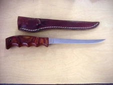 BUCK USA 122 Wood Handle Filet Fishing Knife with Original Leather Sheath