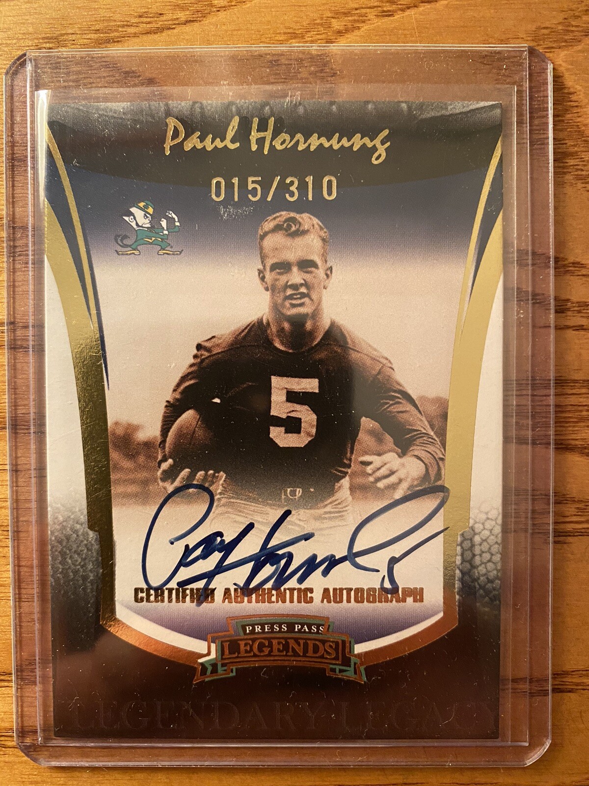 Paul Hornung Autographed Signed Notre Dame Fighting Irish 2006 Press Pass Legends 15/310 