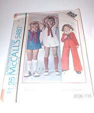1977 MCCALL'S 5480 Toddlers Childrens Jumpsuit Culotte Jumpsuit Size 5 CUT