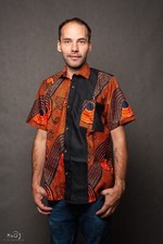 Mens Short Sleeve Shirt - African Wax Print Fabric - Handmade