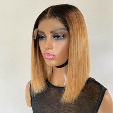 100 Human Hair Wigs Ombre Black Brown Lace Frontal Wigs Straight