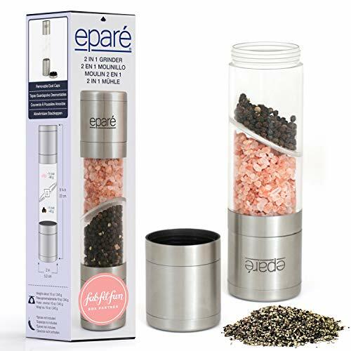 Epare Dual Salt \u0026 Pepper Grinder - Combo Mill Grinders - Space Saver 2 in 1 Mills Set - Stainless Steel \u0026 Acrylic Case, Silver