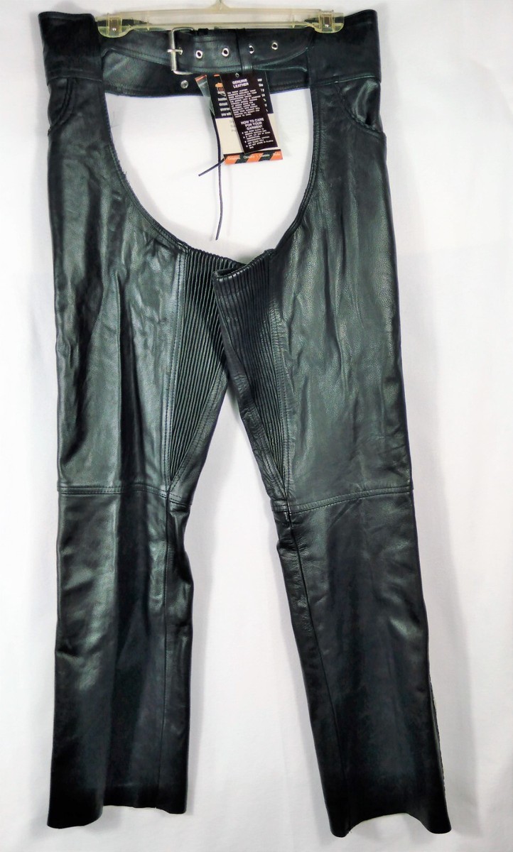 Unisex Black Genuine Leather Men's/Women's Motorcycle Chaps Size