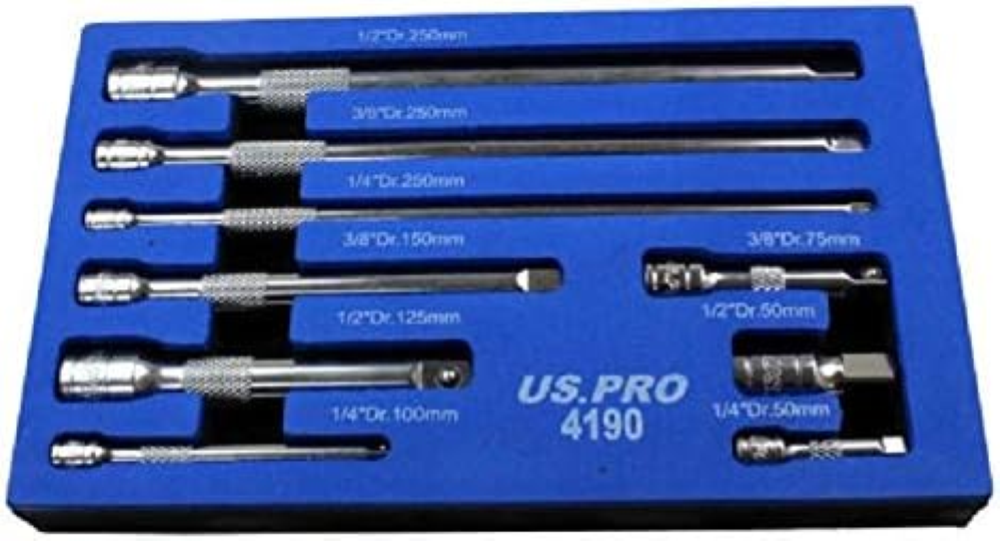 US PRO Tools 4190 - Set di 9 barre di estensione da 1/4", 3/8", 1/2", 4190