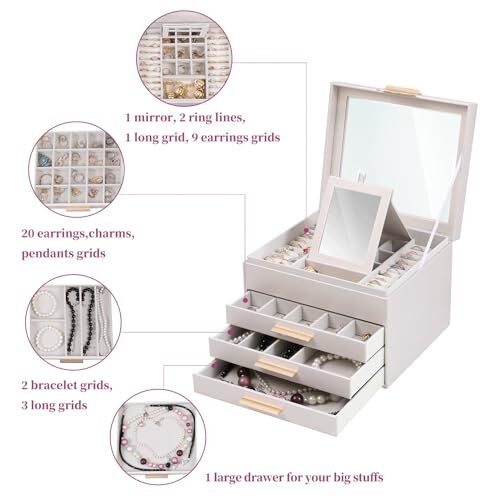 Clear Lid Jewelry Box,s Jewelry Organizer Large Jewelry 4 Layer Champagne - Bild 5 von 6