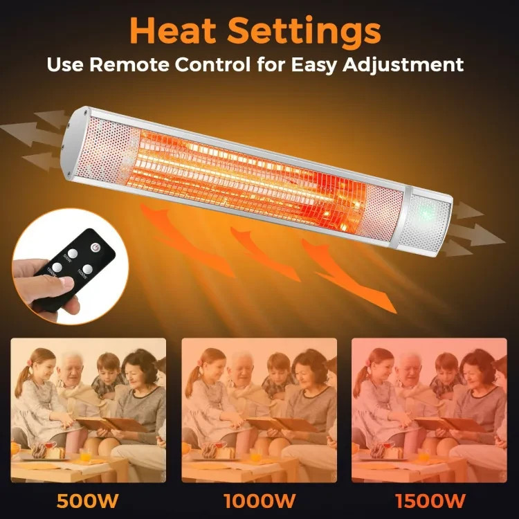 Wall Mounted Patio Heater Outdoor Electric Infrared 1500w Waterproof w/Remote