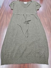 MSSP Womens Olive Green Sweater Dress Small V Neck Tie Waist Knit Casual