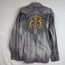 NWT Roar Shirt Mens XL Gray Signature Long Sleeve Embroidered Button Up Egypt