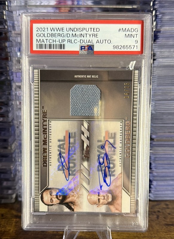 2021 Topps WWE Undisputed Match Up Dual Patch Auto McIntyre Goldberg PSA 9 #/25