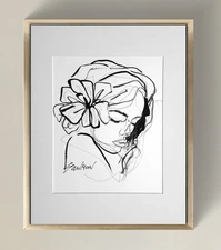 Original Ink Line Drawing on Watercolor Paper_ Minimalist Art Signed by Artist