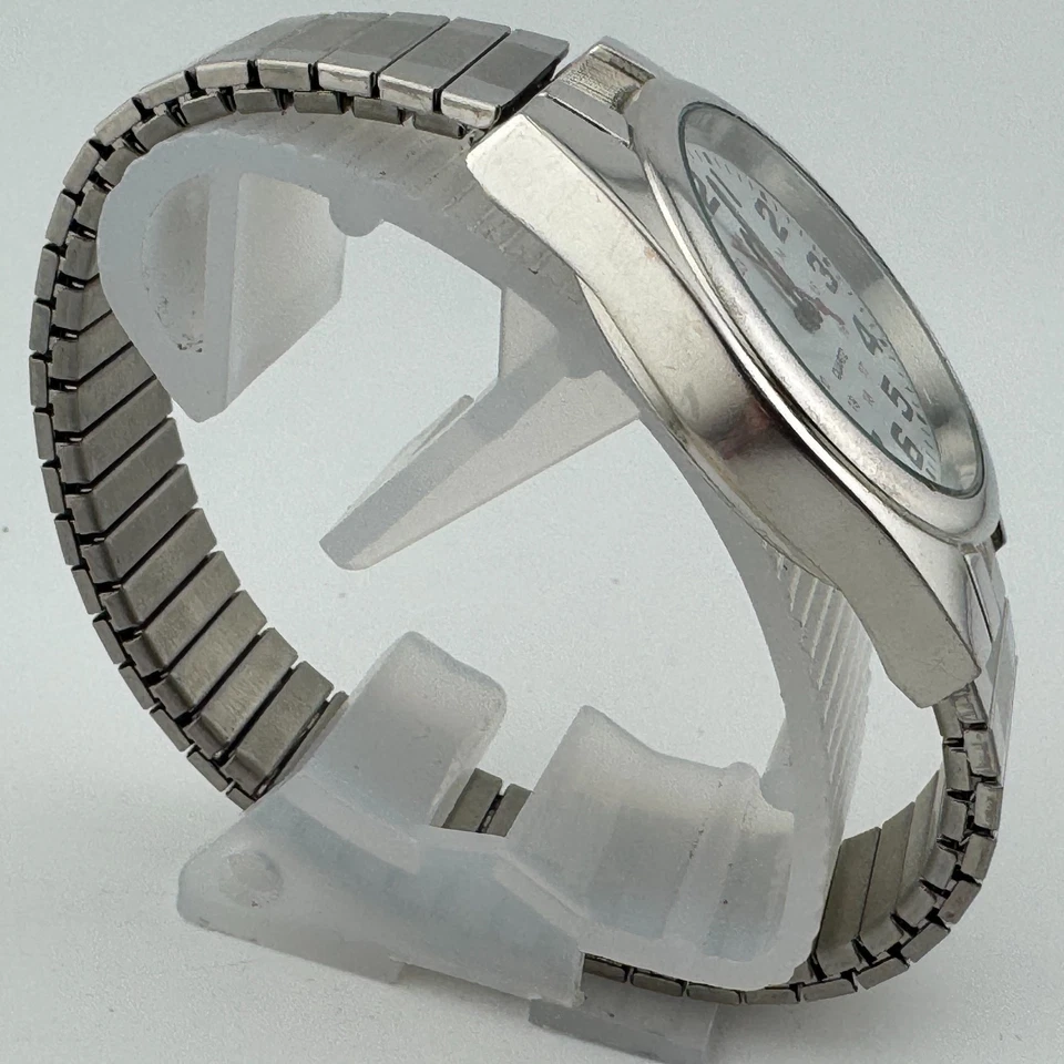 VTG FMD Quartz Watch Men Silver Military Dial Stretch Japan Analog New Battery - image 3 of 4