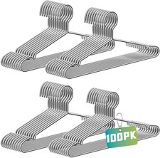 BGRQRIQ Wire Hangers 100 Pack, Heavy Duty, Space Saving, Stainless Steel, Silver
