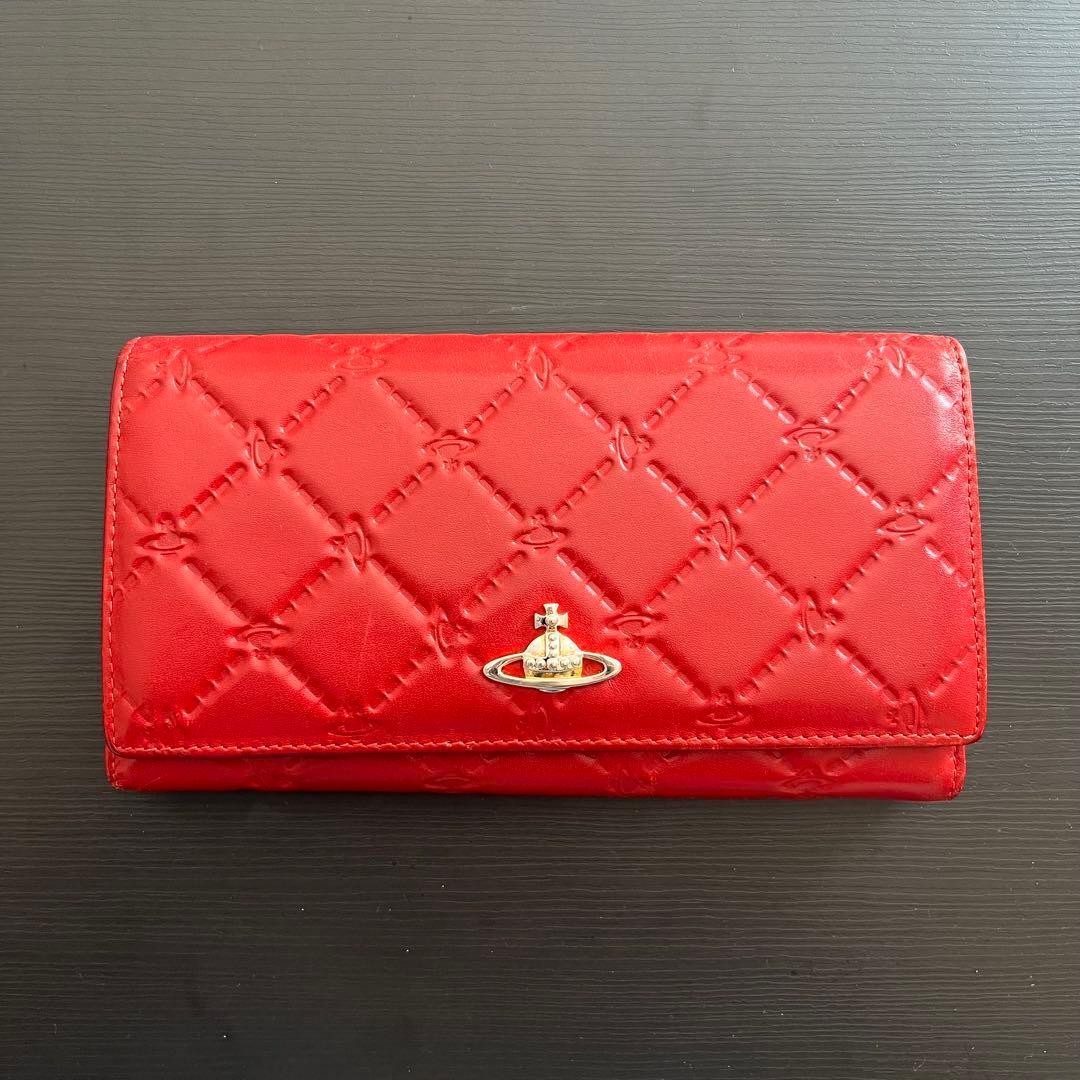 Vivienne Westwood Quilted Long Wallet Red Orb Logo Boxed Vintage
