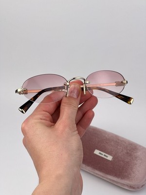 Miu Miu Women Sunglasses Gold Clear Grad Pink Oval MUA54S ZVN70O NEW AUTHENTIC