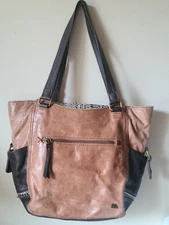 Boho The Sak Kendra Leather Hobo Shoulder Bag Purse Tote Brown 2 Tone Faux Snake