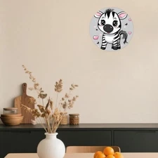 Adorable Zebra-Themed Round Aluminum Wall Art, 4x4 Inch - Vibrant Aluminum Oil P