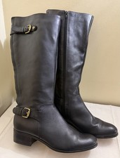 Corso Como Boots Tall Knee High Riding Style Black Leather Buckle Zip 10 M