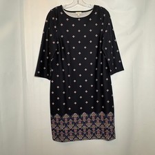 NWT Talbots Dress Navy Blue Geometric Border Print 3/4 Sleeve Size PM Classic