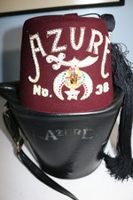 Vintage jeweled Freemason Shriner FEZ hat Azure No. 38 w/case VERY ORNATE