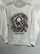 Vintage Christmas Sweatshirt S White 1991 Merry Christmas Mouse Candy Cane Snow