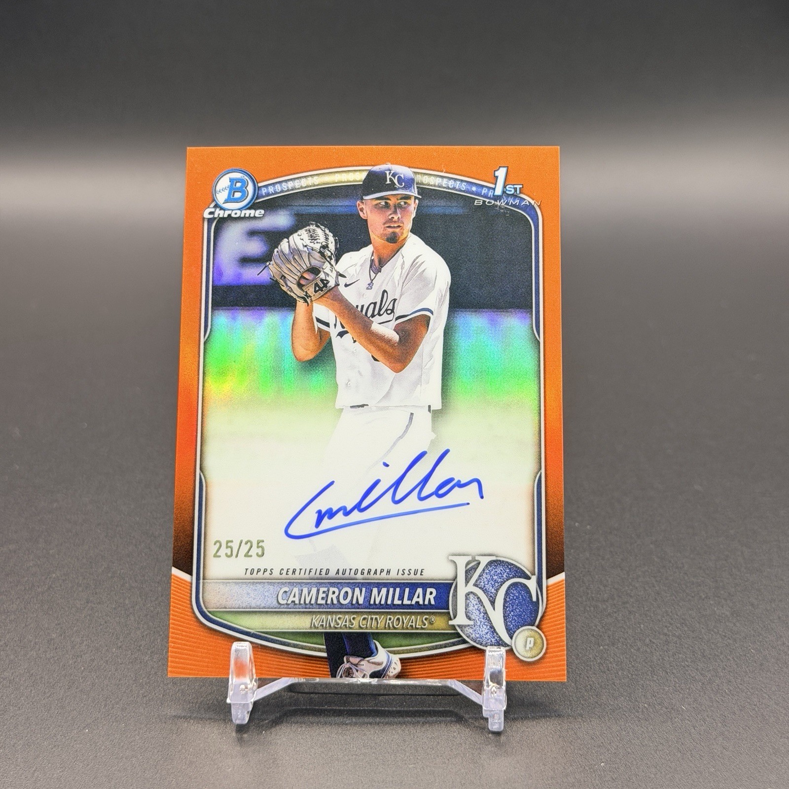 CAMERON MILLAR 2025 BOWMAN CHROME DRAFT 1ST TRUE ORANGE AUTO /25 ROYALS