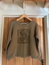 ISCHIKO - Women's Olive Green Long Sleeve Graphic Tee. Size 2.  