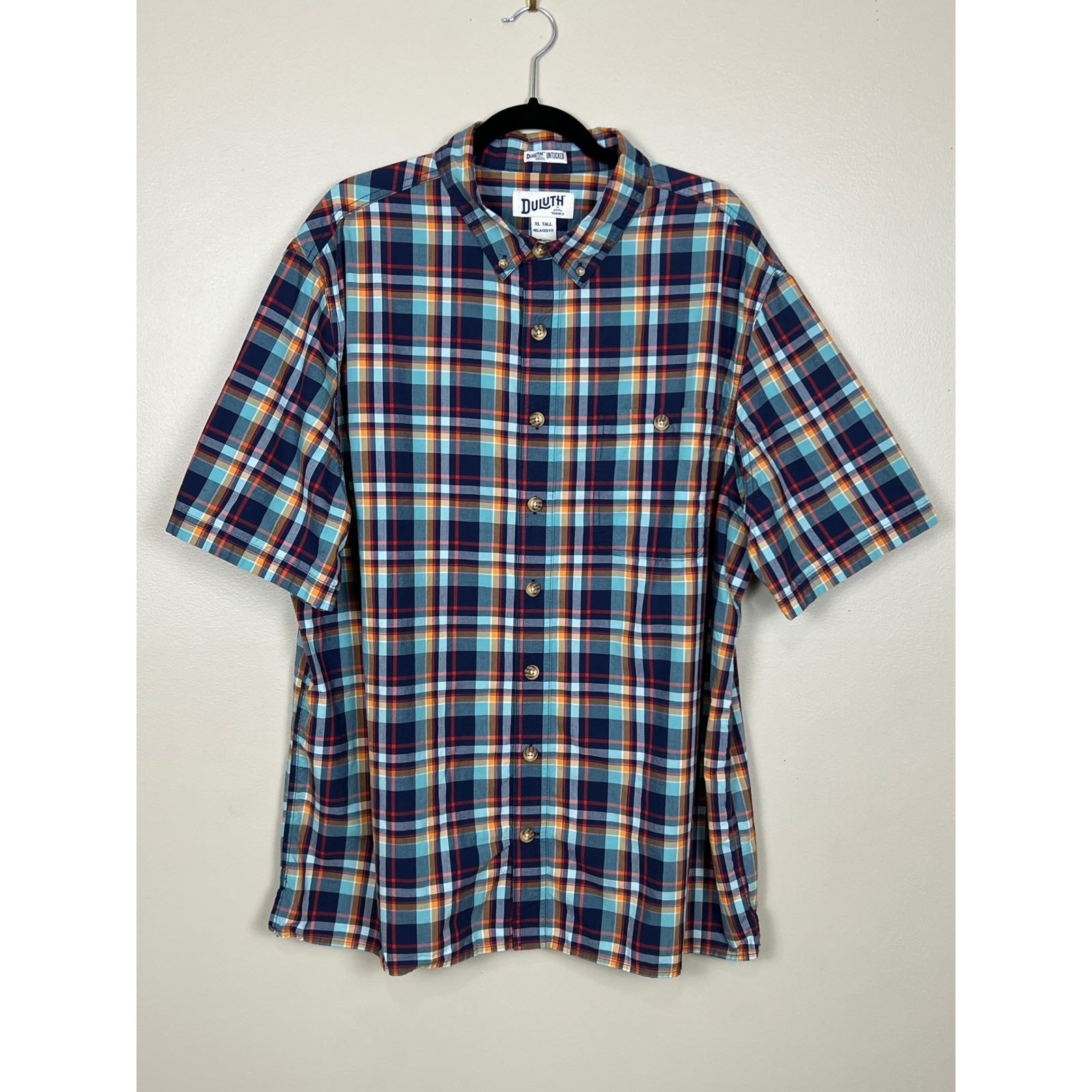 Duluth Trading Co Untucked Plaid Shirt Mens XL Tall Relaxed Fit BBQ 3237-112
